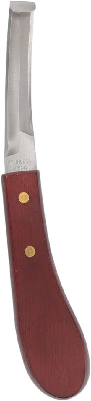 Zerodis Hoof Knive Razor, Stainless Steel Double Sided Blade Ergonomic Wooden Handle Hoof Knife Farrier Hoof Loop Knife