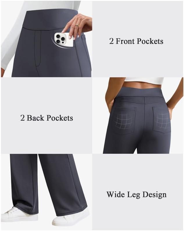 Womens Wide Leg Yoga Pants with 4 Pockets High Waist Stretchy Loose Dress Work Casual Sweatpants 50+ bought in past month