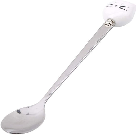 Sevenfly Stainless Steel Rice Soup Iced Tea Spoon Coffee Spoon Cold Drink Spoon Fruit Juice Long Ice Scoop,White Cat