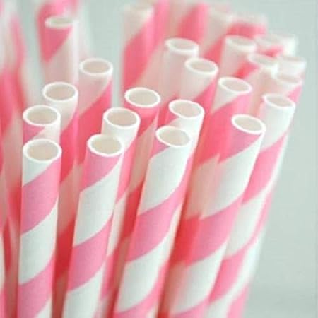 Bakell 24 PC Light Pink and White Striped Cake Pop or Party Drinking Straws - Baking, Caking and Craft Tools