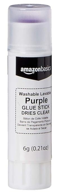 Basics Purple Washable School Glue Sticks, Dries Clear, 0.21 oz Stick, 4-Pack