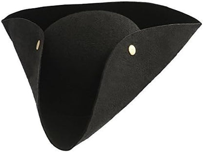 Kangaroo Pirate Hat Men Adult - Black Felt Tricorn Costume Hat for Women and Men - Musketeer Style Hat For Hallowen Cosplay Dressup Apparel