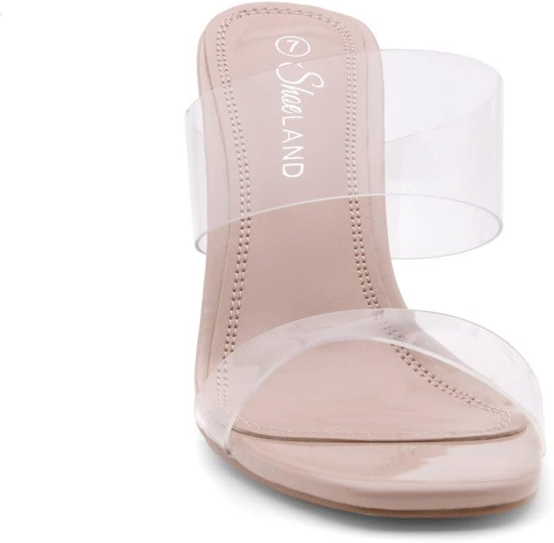 Clear Heels for Women | Transparent Two Strap High Block Chunky Heeled Mules | Slip-On Dressy Clear Sandals for Prom, Wedding, Party & Formal Events
