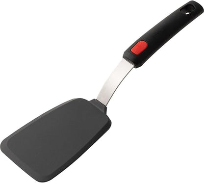 1-Piece Large Solid Spatula Stainless Steel Handle Silicone Cooking Flipper Frying Spatula Household Iron Plate Cooking Turner Flexible Kitchen Utensils for Pancake Eggs Fish Burger