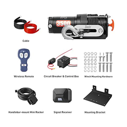 ZEAK 3500 lb. Advanced 12V DC Electric Winch, Off Road Waterproof, Synthetic Rope, Mount, for Sports car, ATV