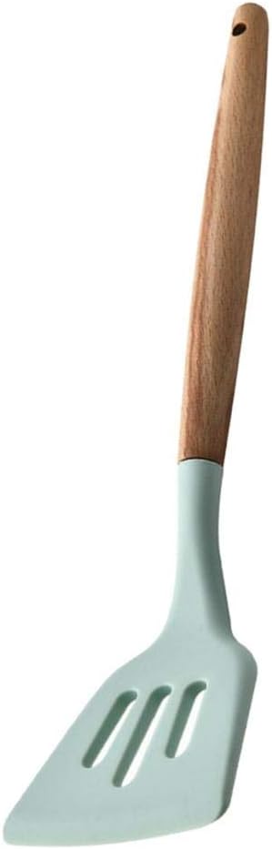 Non-stick Kitchen Cooking Utensil Set Food Tong Egg Whisk Wooden Handle - Light Green, Colander Spooncoding1583 (Color : Light Green, Size : Slotted Turner)