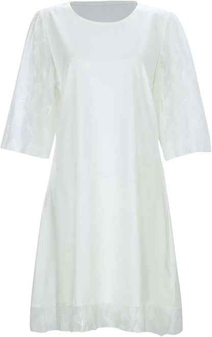 Womens Summer Fashion Semi High Round Neck Tunic Lace Sleeve Dress Casual Flowy Mini Sundress