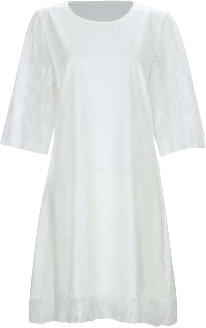 Womens Summer Fashion Semi High Round Neck Tunic Lace Sleeve Dress Casual Flowy Mini Sundress