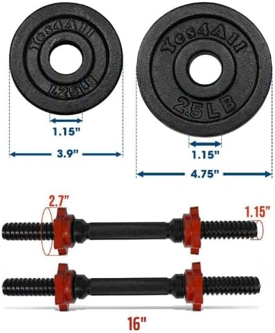 Yes4All 1.15 Inch Cast Iron Weight Plate - Ideal for Dumbbell Handle, Strength Training & Weightlifting