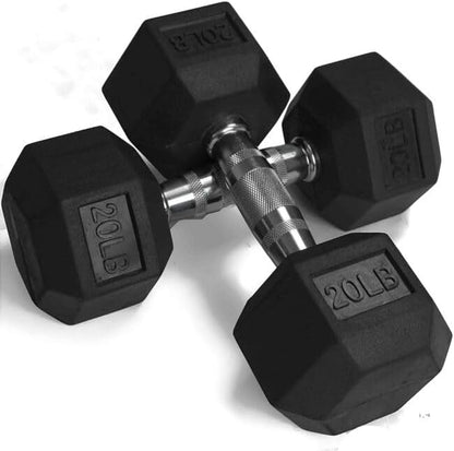 Titan Fitness Pair Free Weights, Black Rubber Coated Hex Dumbbell, Ergonomic Cast Iron Handle, Strength Training