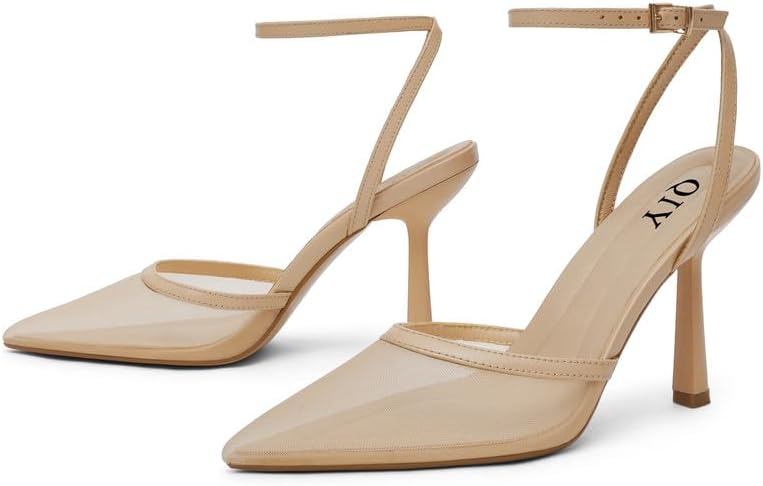 QIY Closed Toe Heels for Women Pumps High Heel Strappy Sandals | Pointed Toe Slingback Women Heels with Ankle Strap, Stilettos Wedding & Bridal Formal Dress Shoes for Evening Party, Prom .