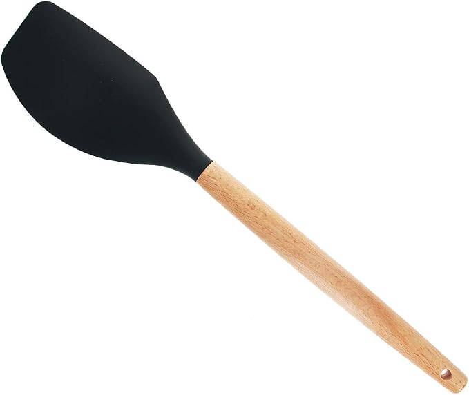 Utoolmart Silicone Spatula, Cooking Non-Stick Cookware Kitchen Utensil, High Heat-Resistant Spatula with Wooden Handle, for Cooking, Baking, Stir-Fry, Black, 1 Pcs