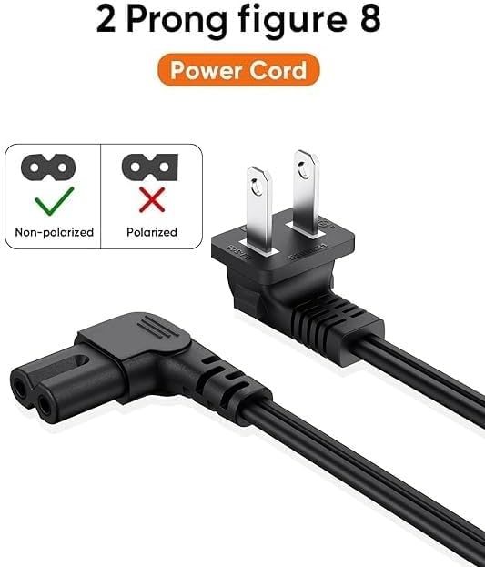 AC power cord for Samsung TV 24, 32, 43, 49, 50, 55, 55, 70, 60, 65, 75, 90 inches, 90 degree angle, C7 power cable compatible with LG TV 24, 28, 32, 40, 43