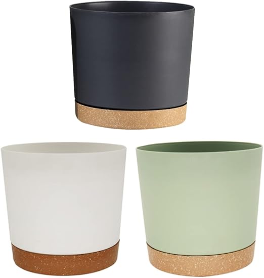 Plant Pots Plastic Flowerpots with Drainage Holes Removable Saucer Decorative Planters 2Pcs Dark Grey 6.5 Inch.Plant Pots Planters for Indoor Outdoor Plants Nursery Pot