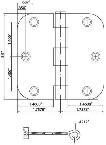 Danika Matte Black 3.5" X 3.5" 58 Radius Round Corner Door Interior Hinge 3 12