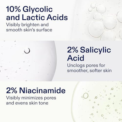 Skinfix AHA/BHA Niacinamide Exfoliating Pads - 60 Pads - Visibly Reduces Discoloration, Removes Dead Skin, Releases Ingrown Hairs & Unclogs Pores with Lactic Acid - Vegan, Cruelty Free