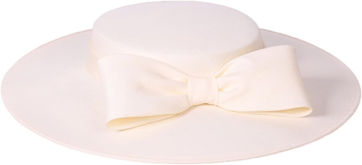 Wide Brim Hats for Women Big Bowknot Formal Occasion Kentucky Cap Lady Wedding Cocktail Party Flat Top Fedoras
