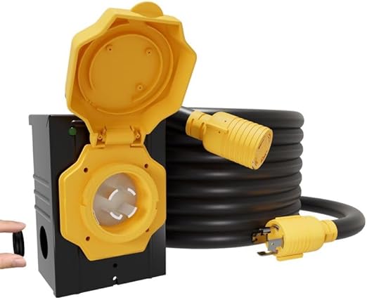 30AMP 15FT Generator Cord with Pre-drilled Power Inlet Box, 4-Prong 125V/250V NEMA L14-30P Male to L14-30R Female, 10 Gauge SJTW Twist Locking with Inlet Box for Generator to House, UL&ETL Listed