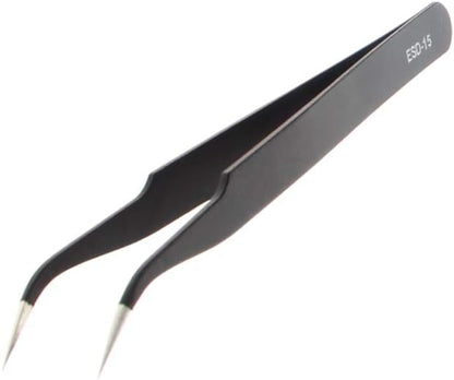 Auniwaig Anti-static Tweezers 4.72 inch Length ESD-15 tweezers Precision Slant Flat Tip tweezers for Craft DIY Electronics Repair Tool Black 1 pcs