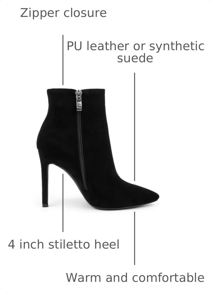 Ankle Boots for Women 4IN Stiletto High Heel Pointed Toe Boots with Zipper