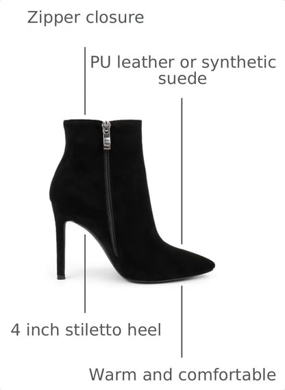 Ankle Boots for Women 4IN Stiletto High Heel Pointed Toe Boots with Zipper