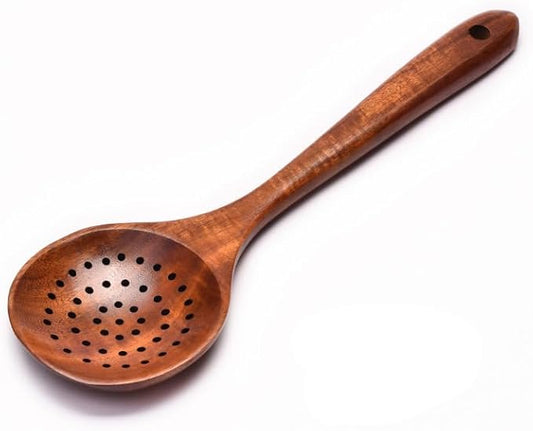 Large Wooden Spoon - Strainer Spoon - 11-inch Big Spoon for Brewing, Grill, Stirring - Solid Natural Hard Wood Long Spatula