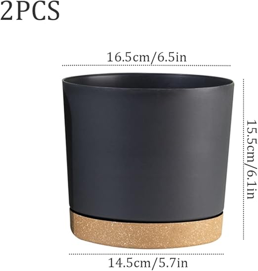 Plant Pots Plastic Flowerpots with Drainage Holes Removable Saucer Decorative Planters 2Pcs Dark Grey 6.5 Inch.Plant Pots Planters for Indoor Outdoor Plants Nursery Pot