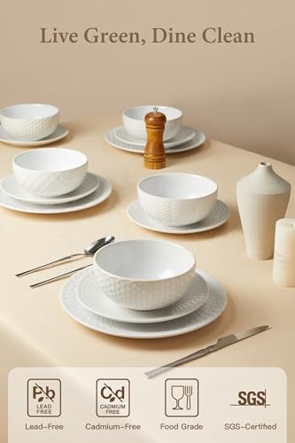 24 Piece Dinnerware Sets for 8, Premium Stoneware Plates and Bowls Sets, Microwave & Dishwasher Safe, Elegant Dishes for Entertaining & Special Occasions A Stunning Gift for Large Families