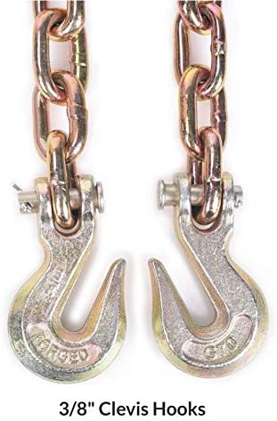 Aain 2 Pack Transport Chain with 3/8" Clevis Hooks NACM Standard Grade 70,3/8"x10', Heavy Duty Binding Chain.