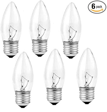 40W Incandescent Equivalent Energy Torpedo Tip Chandelier with Crystal Clear Incandescent Light Bulbs Tip Light Bulb and Medium E26 Candelabra Base (6)