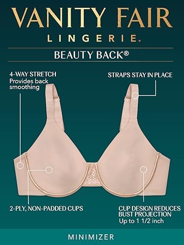 Vanity Fair Women's Beauty Back Smoothing Minimizer Bra, Minimizes Bust Line up to 1.5", Non Padded Cups up to H (40DDD)