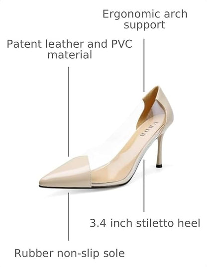 Clear Stiletto Heels for Women Pointed Toe High Heel Closed Pumps Party Wedding Dress Shoes