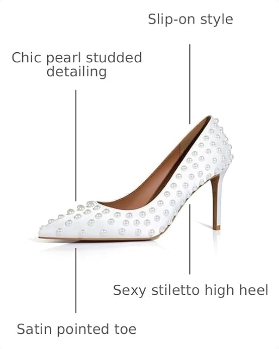 Women Sexy Stiletto High Heel Pumps Chic Pearl Studded Slip-on Shoes Satin Pointed Toe Fashion Dress Pumps Size 5-12 US