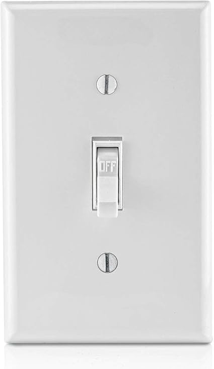 Leviton 1451-2WM 15 Amp, 120 Volt, Toggle Framed Single-Pole Ac Quiet Switch, Residential Grade, Grounding, 10-Pack, White