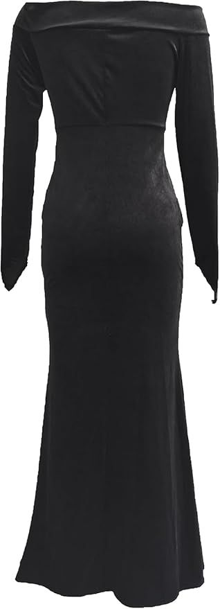 Halloween Addams Costume Dress Adult Women Cosplay Off Shoulder Maxi Long Sleeve Family Party Dresses