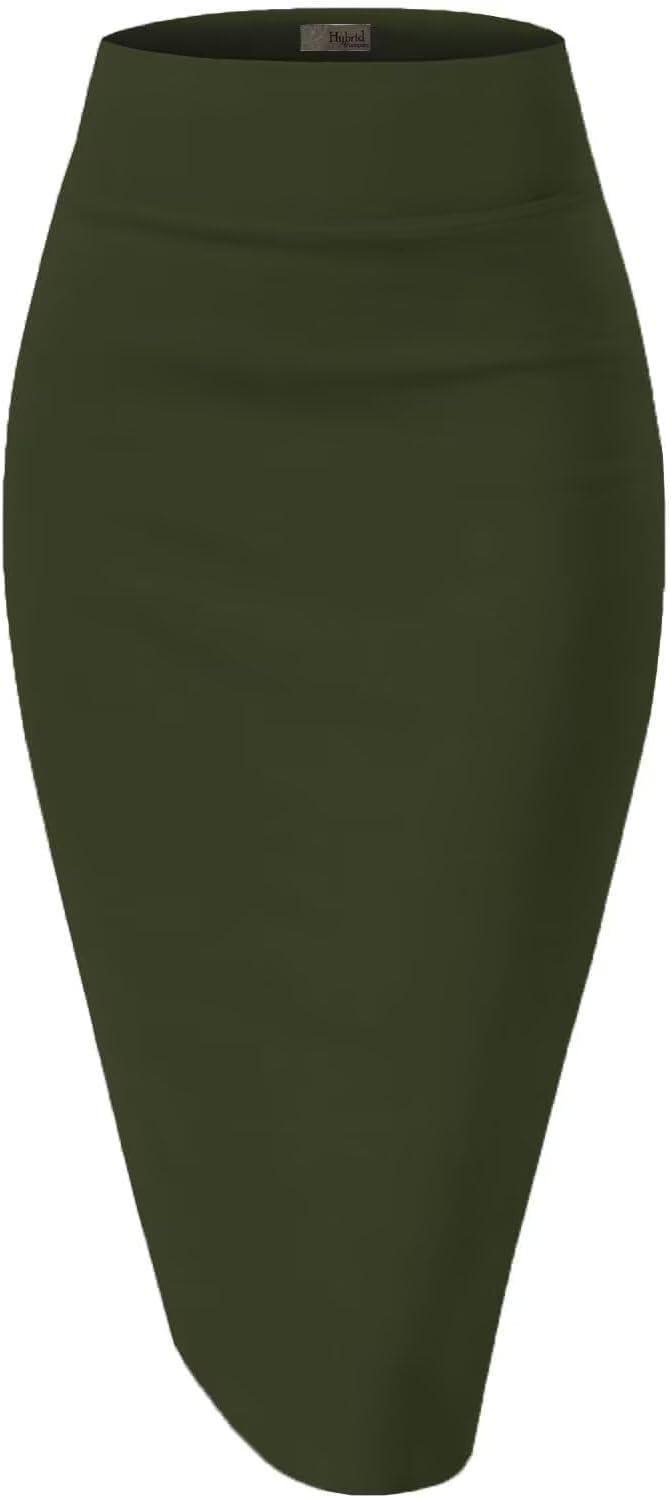 Hybrid & Company Women's Premium Nylon Ponte Stretch High Waist Pencil Suit Skirt Below Knee.