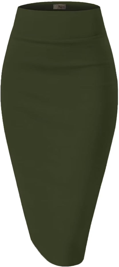 Hybrid & Company Women's Premium Nylon Ponte Stretch High Waist Pencil Suit Skirt Below Knee.