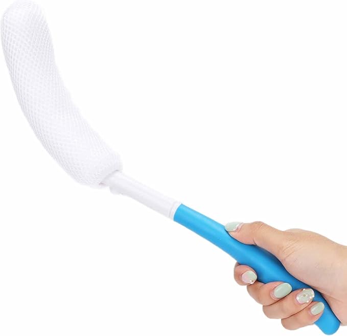 Zetiling Long Handled Bath Sponge, Back Bath Brush with Sponge, Curved Handle Bath Body Brush, Bath Body Brush Long Curved Handle Soft Sponge Body Cleaning Exfoliating Shower Brush
