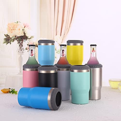 4 in 1 Stainless Steel CanBottle Insulator, 14oz Two-Way Lids SUS Insulated Can Cooler, Beer Bottle holder (Dark blue)