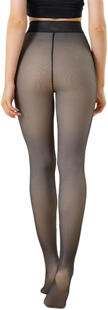 Women Fleece Lined Tights, Fake Translucent pantyhose [One Line Crotch] Thick Thermal Leggings Pants