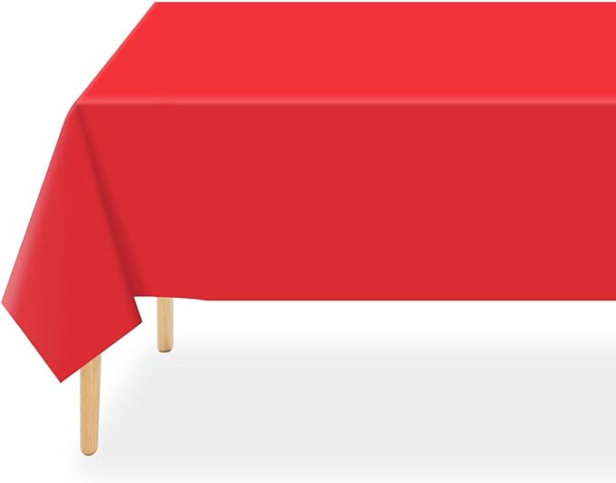 QIKSION Plastic Table Cloth Disposable 2 Pack, 54 x 108 Inch Tablecloths for Rectangle Tables, Red Plastic Table Cover
