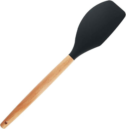 Utoolmart Silicone Spatula, Cooking Non-Stick Cookware Kitchen Utensil, High Heat-Resistant Spatula with Wooden Handle, for Cooking, Baking, Stir-Fry, Black, 1 Pcs