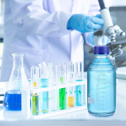 QWORK 1000ml Glass Storage Bottles, 6 Pack Leakproof Round Media Bottles with GL45 Blue Screw Caps & Graduation Lines
