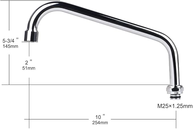 10 Inch Swivel Faucet Spout Replacement Kit for Commercial Kitchen Pre Rinse Faucet, 360 Swing Spouts with 2.2 GPM Aerator Chrome Finish (Connector Size is M25x1.25MM)
