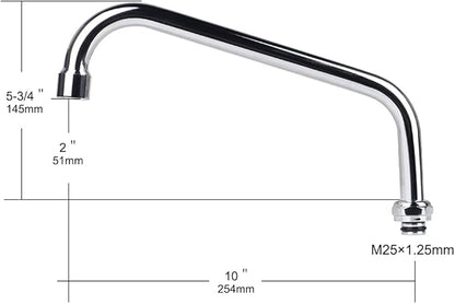10 Inch Swivel Faucet Spout Replacement Kit for Commercial Kitchen Pre Rinse Faucet, 360 Swing Spouts with 2.2 GPM Aerator Chrome Finish (Connector Size is M25x1.25MM)