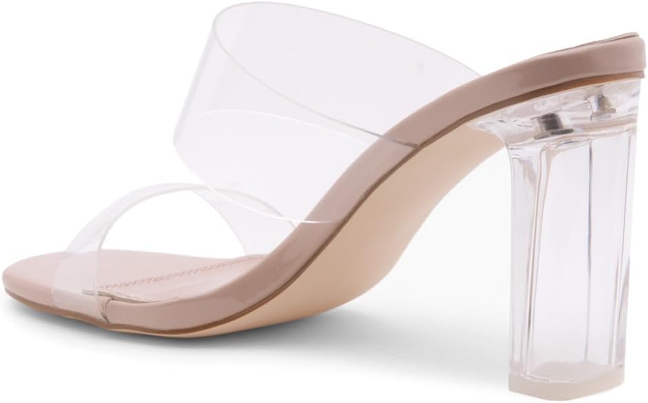 Clear Heels for Women | Transparent Two Strap High Block Chunky Heeled Mules | Slip-On Dressy Clear Sandals for Prom, Wedding, Party & Formal Events