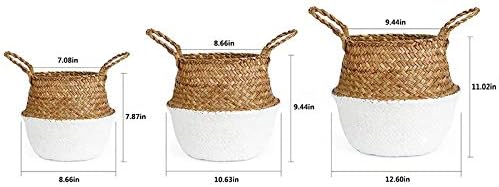 Storage Baskets Laundry Seagrass Baskets Wicker Hanging Flower Pot Baskets Storage Flower Home Pot Panier Osier Basket for Toys (Brown, 22cmX20cm)