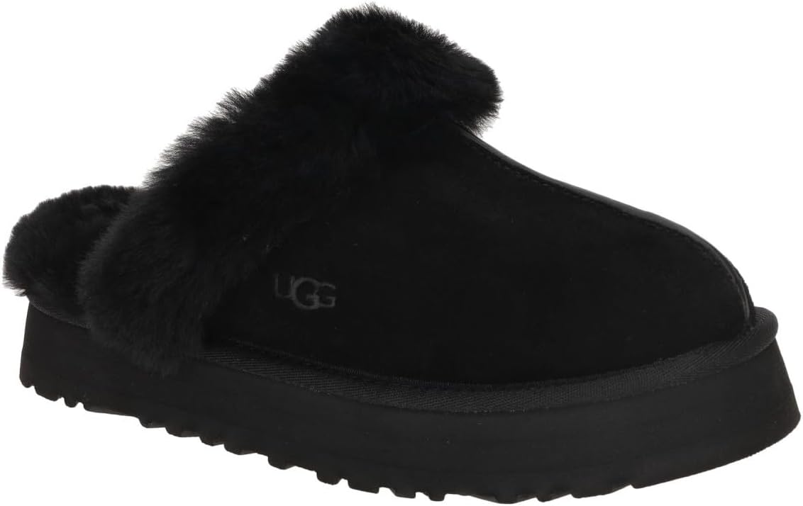 Elevate your loungewear with these UGG slippers featuring a platform sole, plush sheepskin lining, and a unique retro-style design.