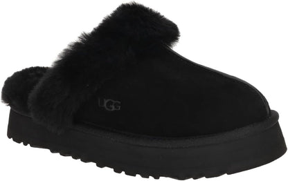 Elevate your loungewear with these UGG slippers featuring a platform sole, plush sheepskin lining, and a unique retro-style design.