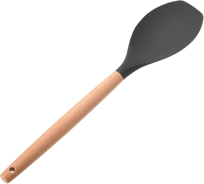 Utoolmart Silicone Spatula, Silicone Spatula Cooking Utensils for Non-Stick Pans, High Heat-Resistant Spatula with Wooden Handle, for Cooking, Baking, Stir-Fry, Black, 1 Pcs